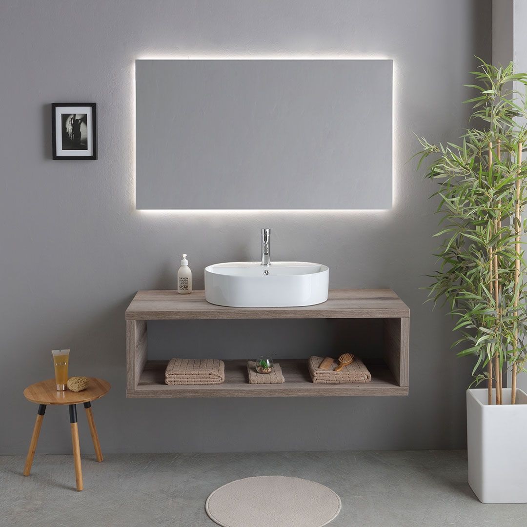 Set di mobili da bagno doppio lavabo bianco effetto legno 120cm Livia | Maisons du Monde
