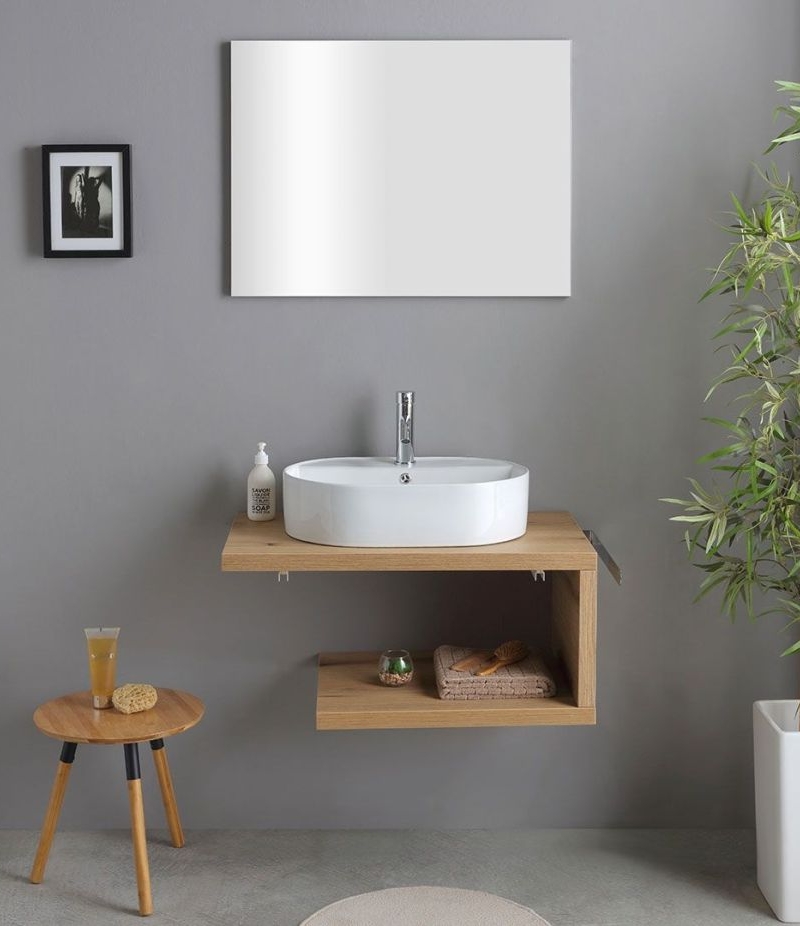 Mobile Bagno  Lavabo appoggio 80 CM   Kos Rovere Naturale - (2)