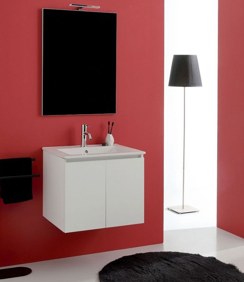 Comp. Bali  60  Bianco lavabo in porcellana specchio c/lampada led