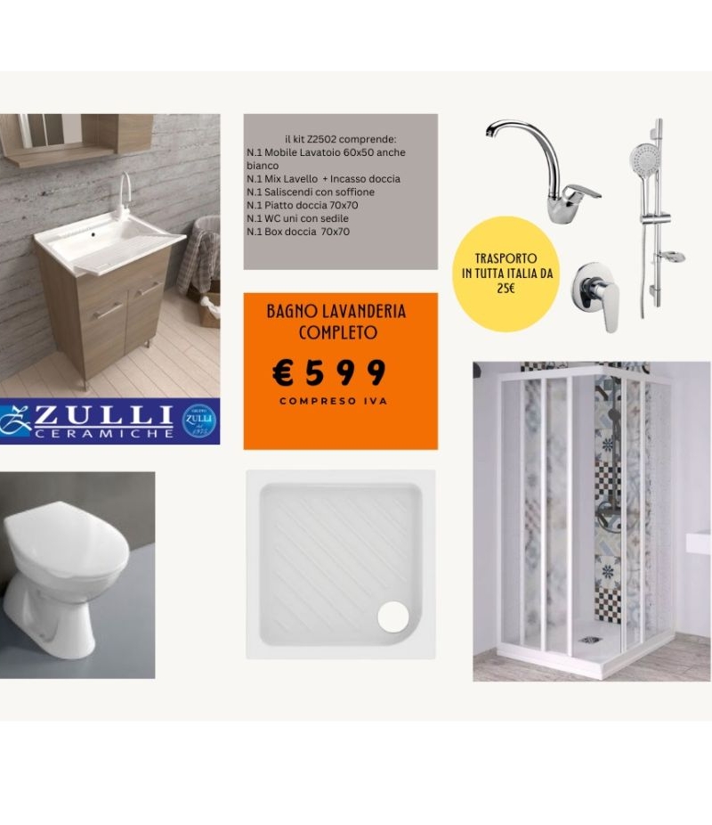 Bagno Completo Lavanderia  60, Sanitari Rubinetteria Piatto  e Box doccia