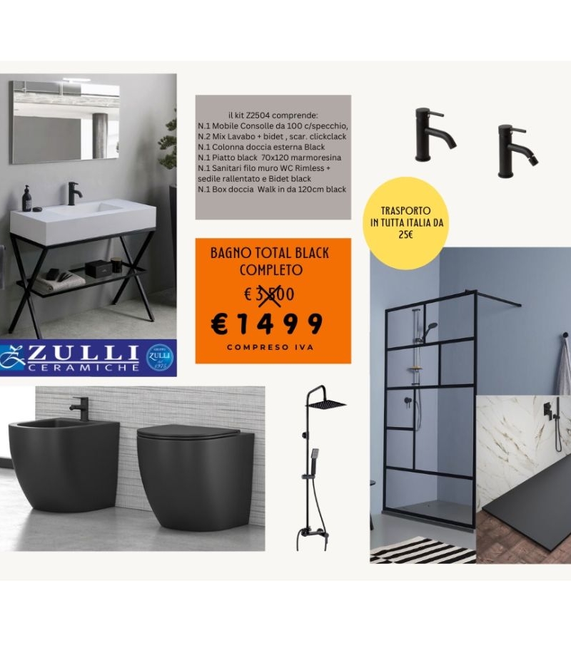 Bagno Completl Black Consolle 100 Rubinetteria Piatto  Box doccia Walk in
